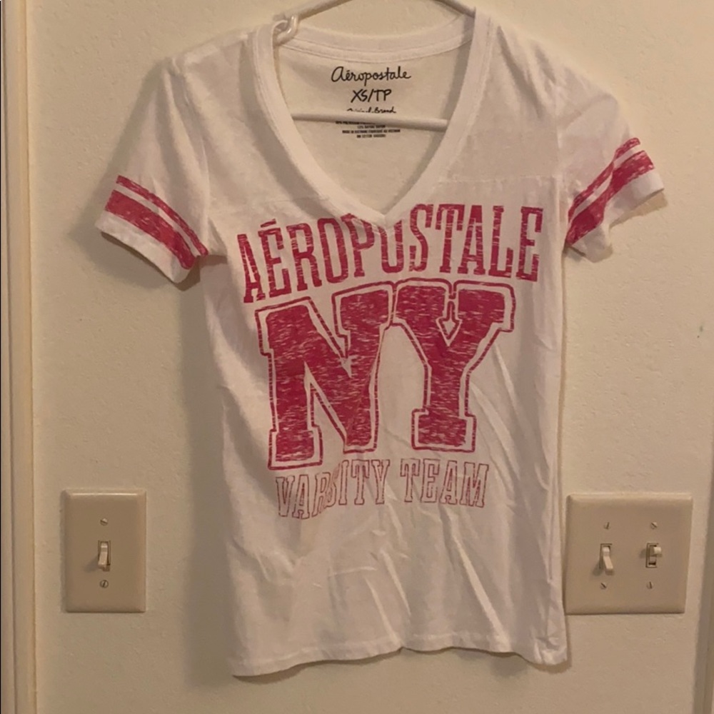 Aeropostale White Tee with Red Varsity Print